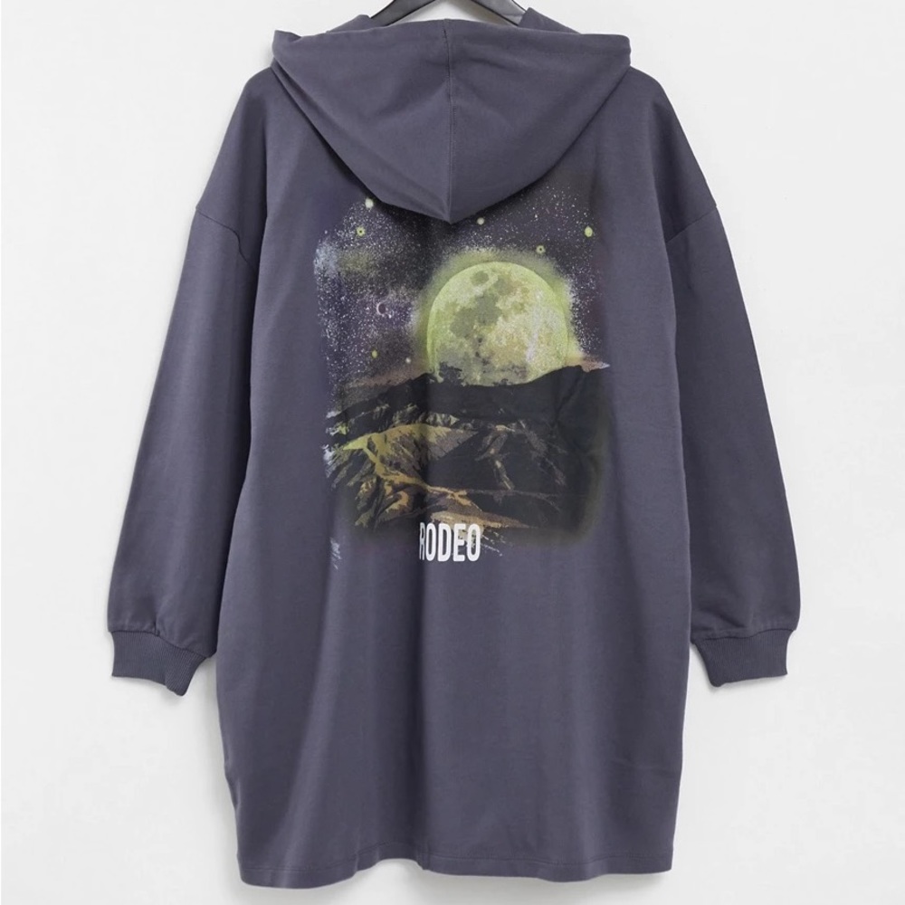 ASOS DESIGN oversized hoodie dress with rodeo graphic on the back print moon 🌕